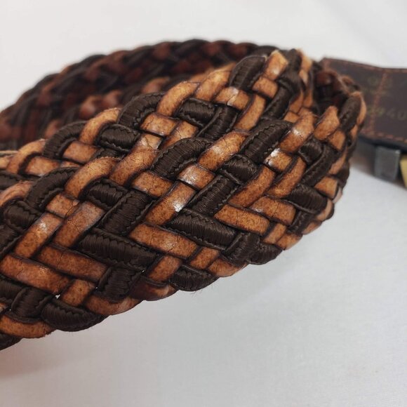VINTAGE Streets Ahead Woven Leather Mixed Metal Belt 39" Brown Silver Gold Tone - Picture 5 of 6